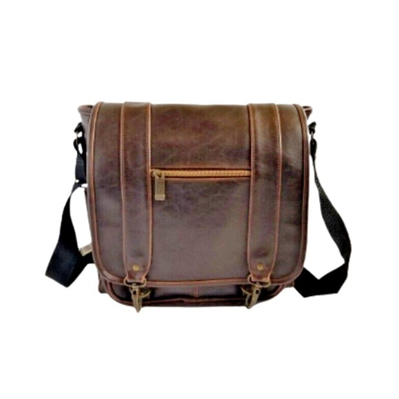 Vintage TOTES Brown Genuine Leather Messenger Bag Crossbody Satchel - Picture 1 of 13